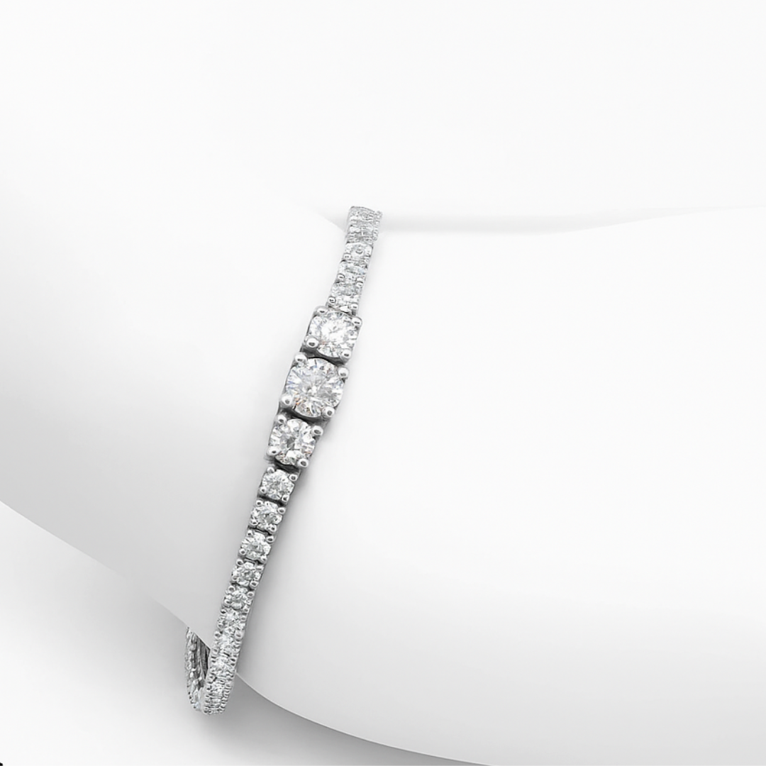 Round Cut 3.75 CT Natural Diamond Tennis Bracelet 14K Gold (IGI)