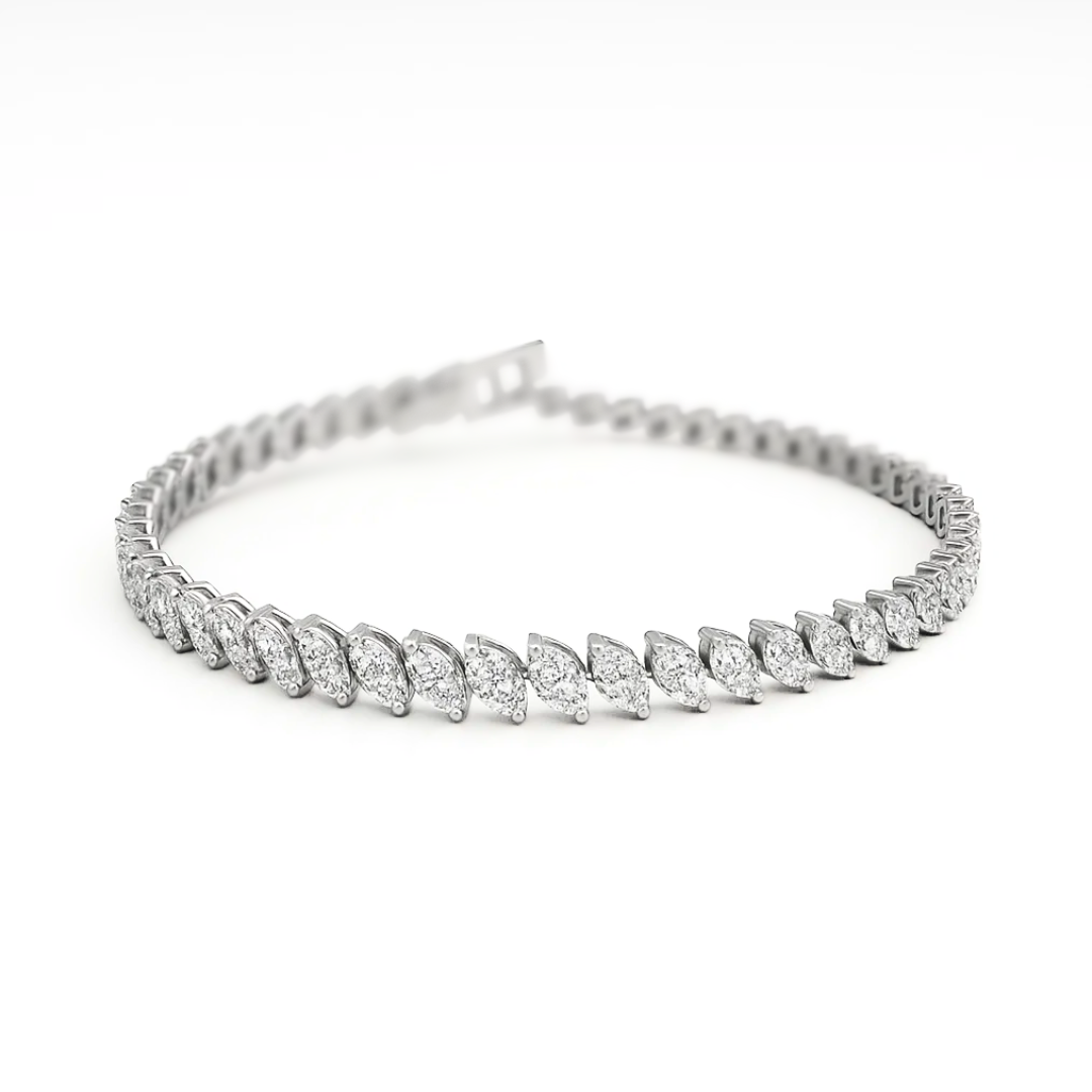 Round & Marquise cut 4.05 CT Natural Diamond Bracelet 14K White Gold (IGI)