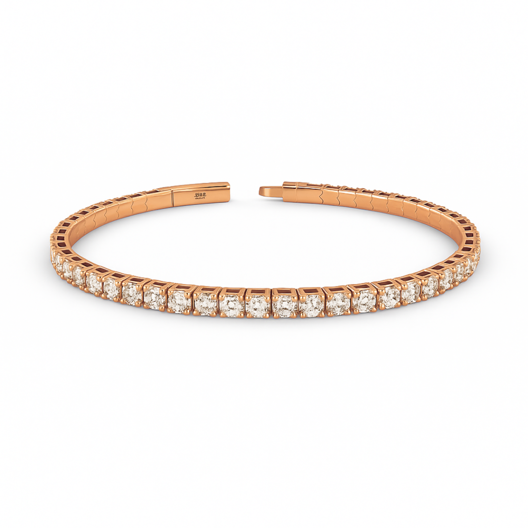 Round Shape 3.60CT Natural Diamond Bangle Bracelet 14K Gold (IGI)