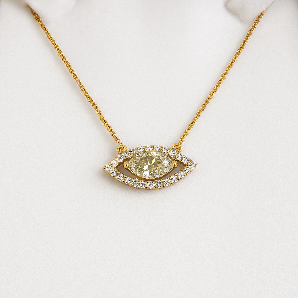 Marquise & Round Cut 1.40 CT Natural Diamond Pendant 14k Yellow Gold (IGI)