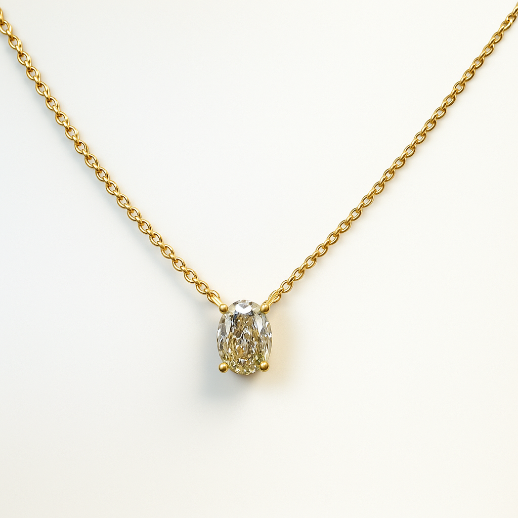 Oval Cut 0.85 CT Natural Diamond Pendent 14k Yellow Gold (IGI)