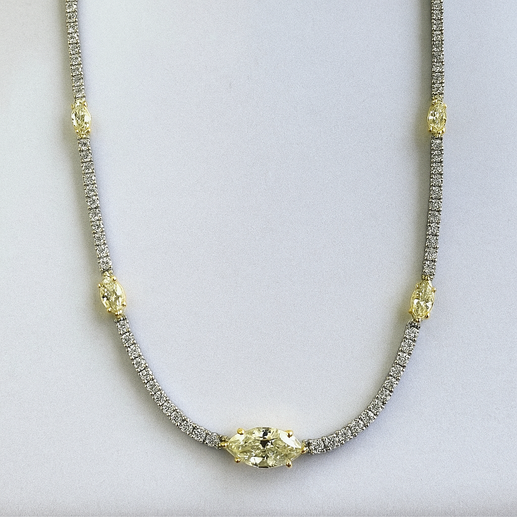 Round Marquise Cut 9.10 CT Natural Diamond Necklace 14k White Gold (IGI)