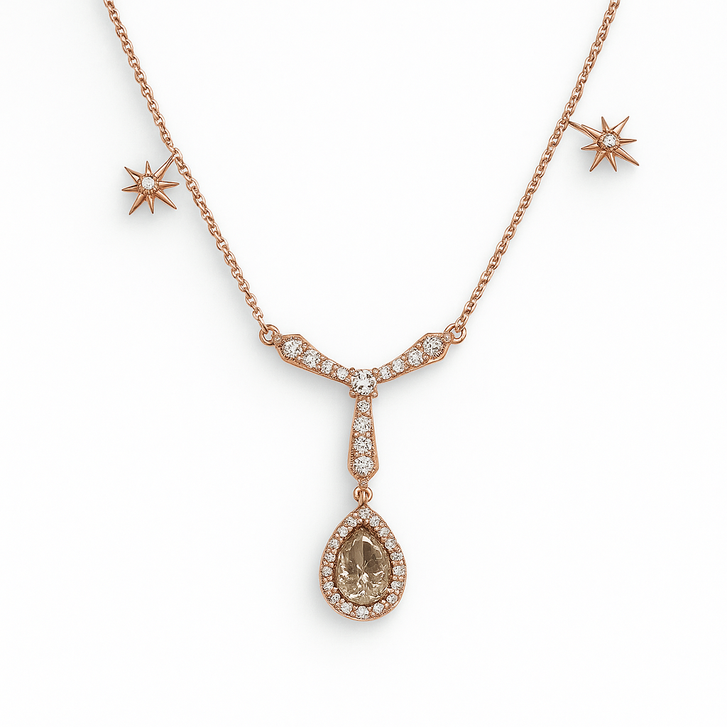 Round and Pear Cut 1.27 CT Natural Diamond Necklace 14k Rose Gold (IGI)