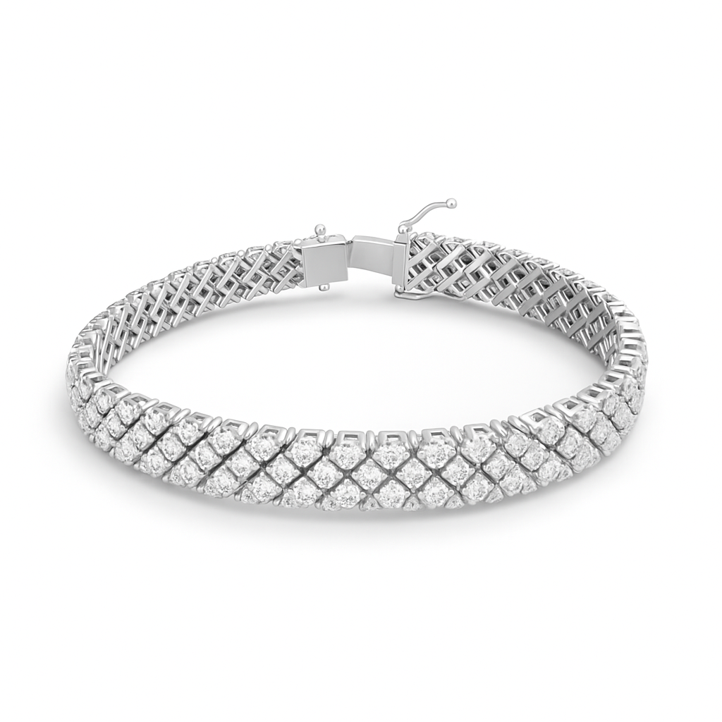 Round 8.16 CT E SI1 Natural Diamond Tennis Bracelet 14K White Gold (IGI)