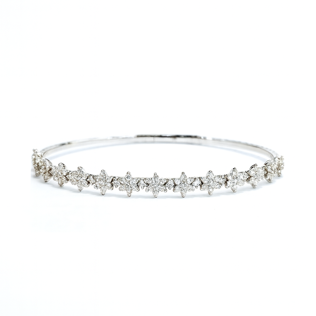 Round Cut 2.90 CT F VS1 Natural Diamond Bangle Bracelet 14K White Gold (IGI)