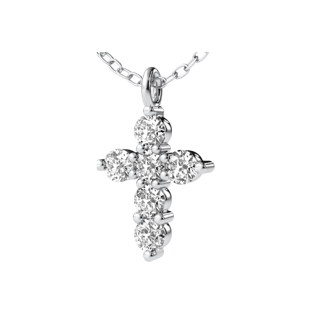 Round Cut 1.80CT I VS2 Natural Diamonds Cross Pendant 14K Gold (IGI)