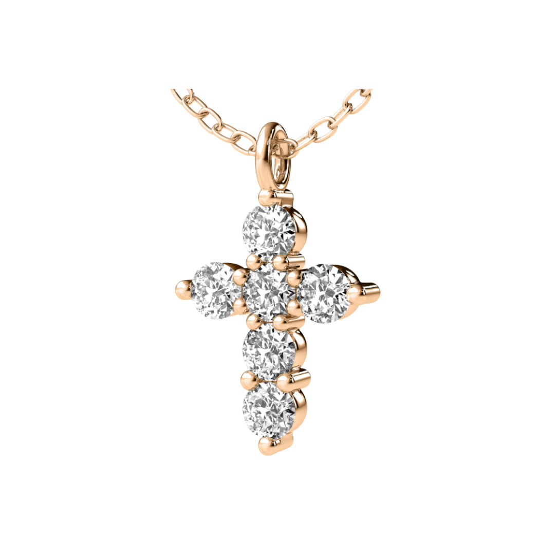 Round Cut 1.80CT I VS2 Natural Diamonds Cross Pendant 14K Gold (IGI)