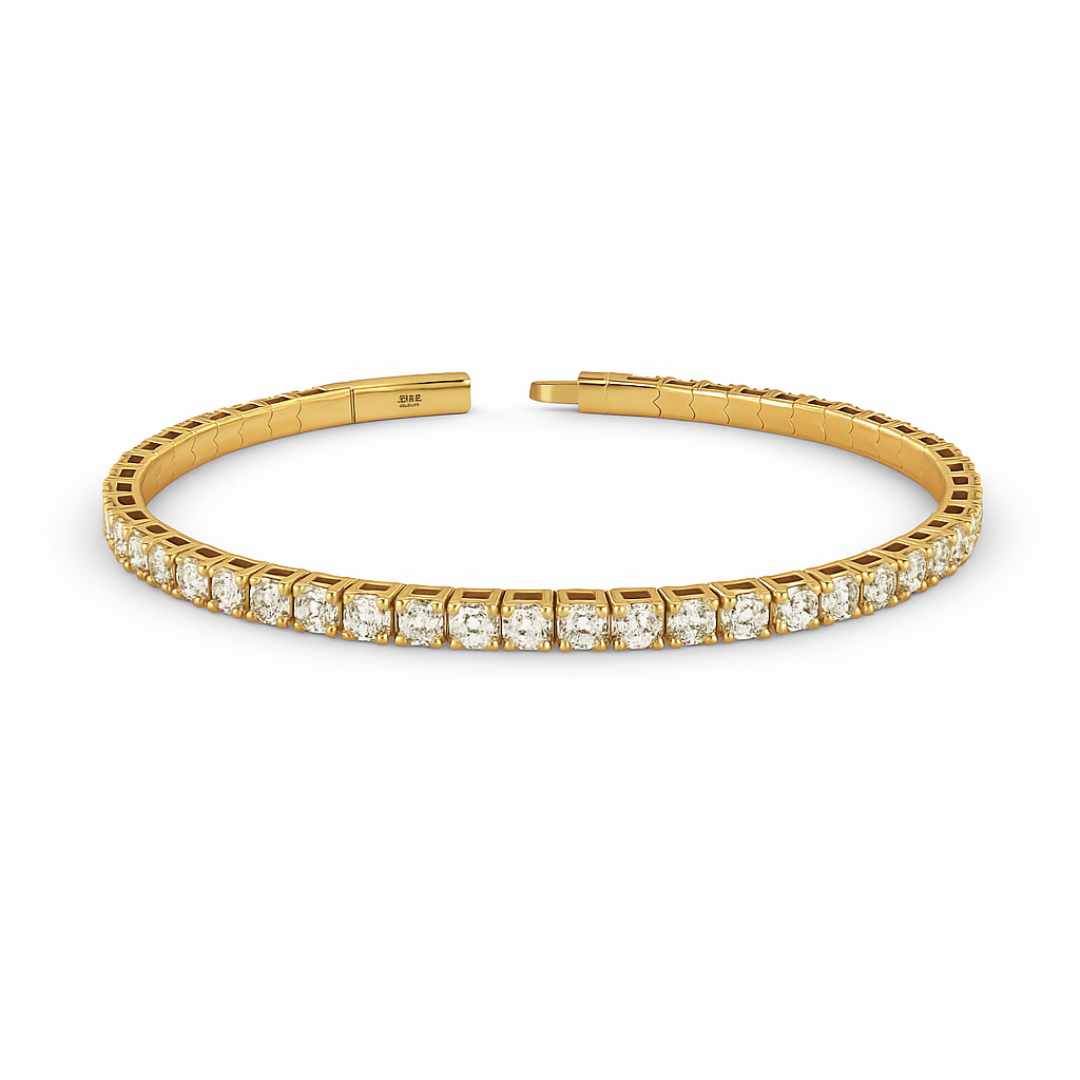 Round Shape 3.60CT Natural Diamond Bangle Bracelet 14K Gold (IGI)