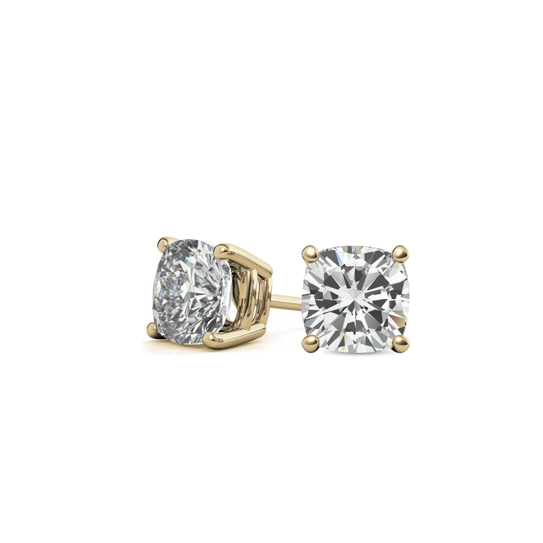 Cushion Basket 2.00 CT F VS1 Lab Grown Diamond Studs in 14K & 18K Gold (IGI)