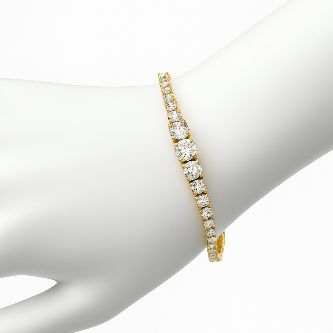 Round Cut 3.75 CT Natural Diamond Tennis Bracelet 14K Gold (IGI)