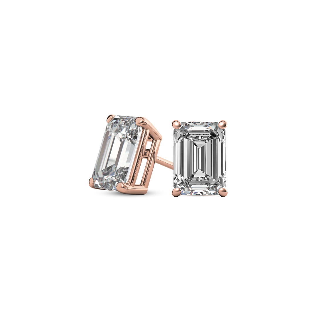Emerald Basket 3.00 CT F VS1 Lab Grown Diamond Studs in 14K & 18K Gold (IGI)