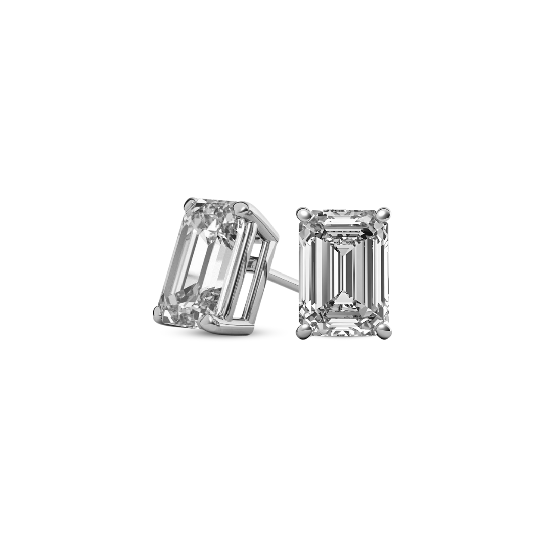Emerald Basket 3.00 CT F VS1 Lab Grown Diamond Studs in 14K & 18K Gold (IGI)