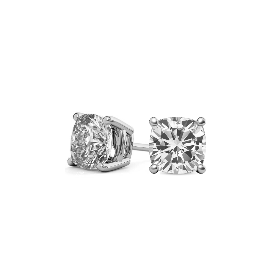 Cushion Basket 3.00 CT F VS1 Lab Grown Diamond Studs in 14K & 18K Gold (IGI)
