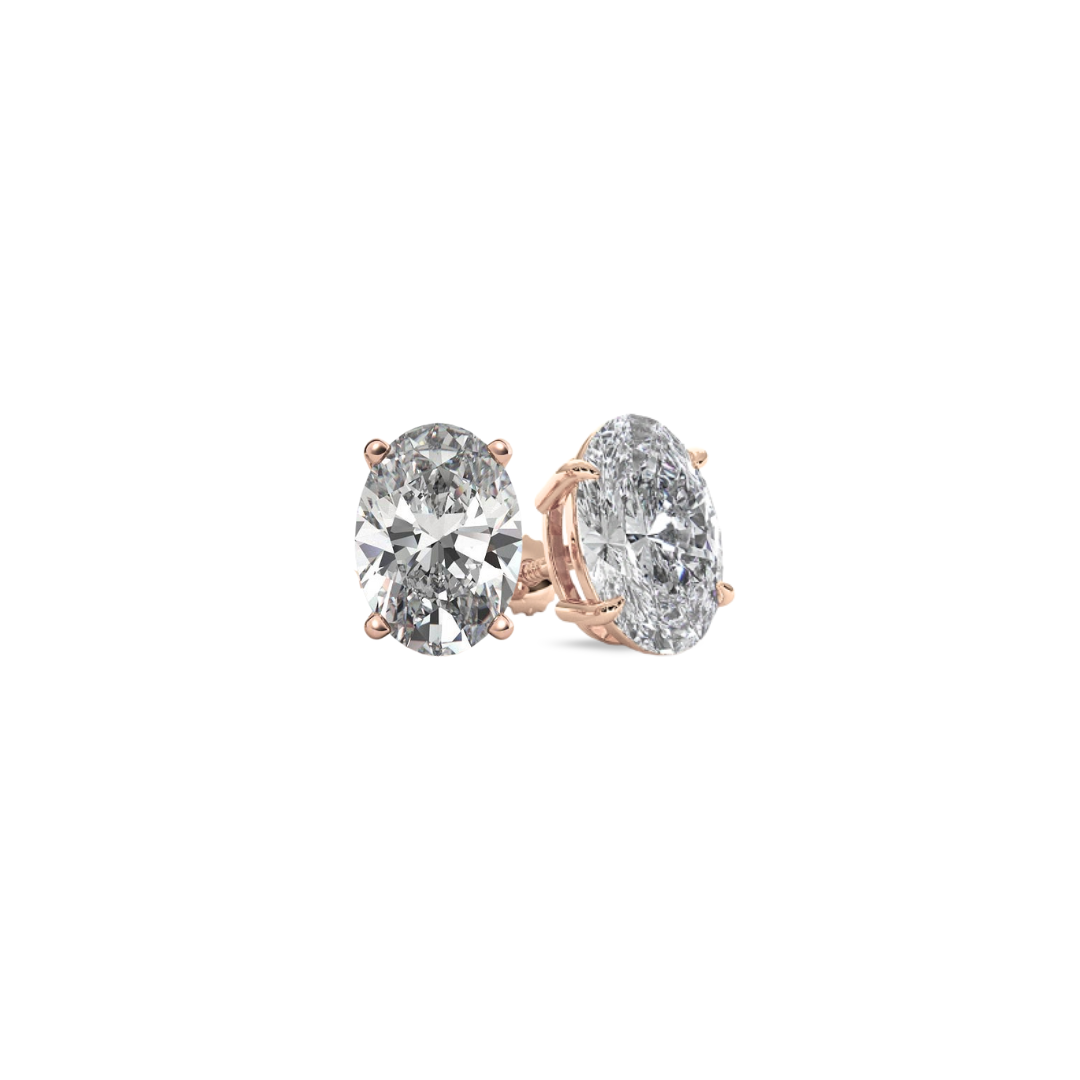 Oval Basket 4.00 CT F VS1 Lab Grown Diamond Studs in 14K & 18K Gold (IGI)