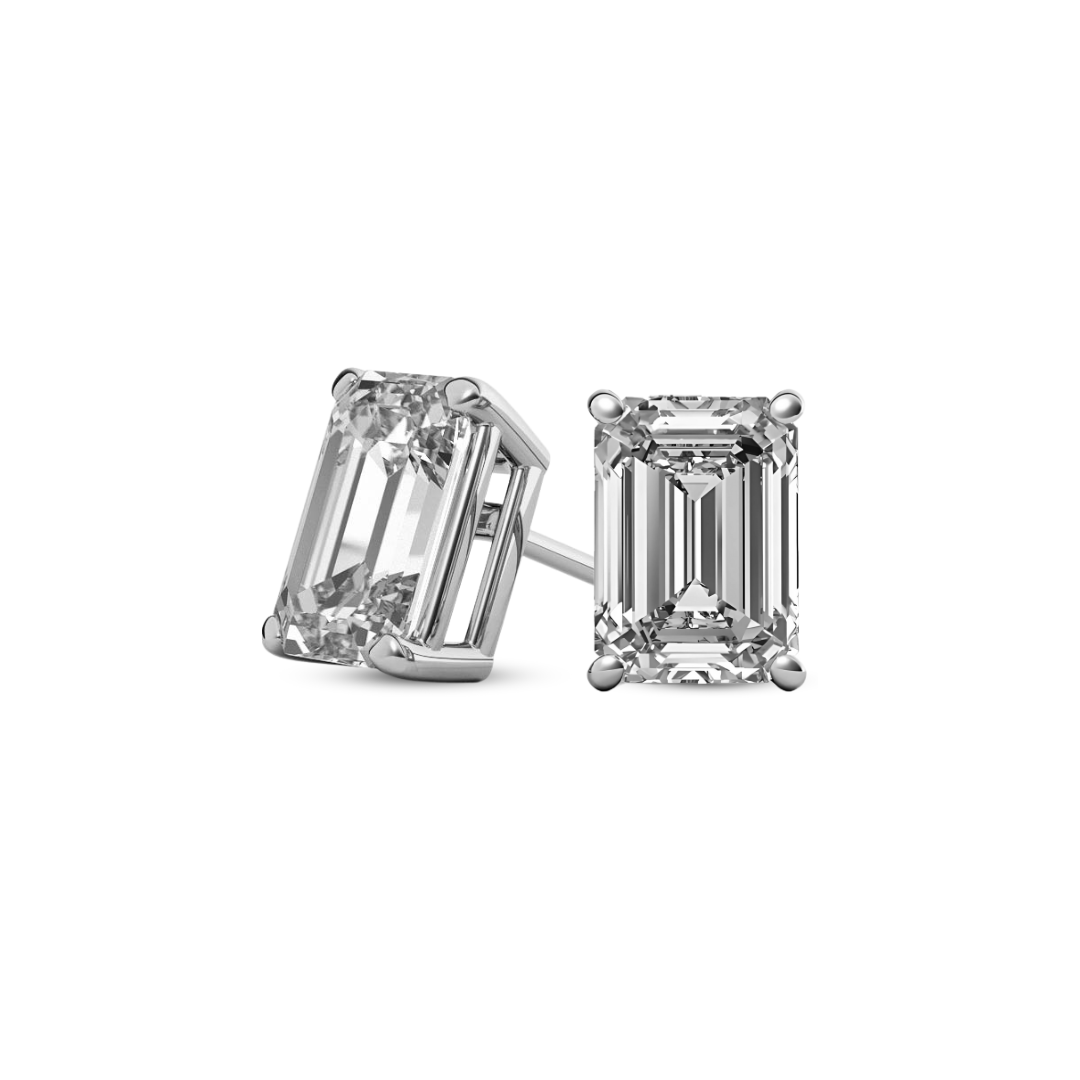 Emerald Basket 5.00 CT F VS1 Lab Grown Diamond Studs in 14K & 18K Gold (IGI)