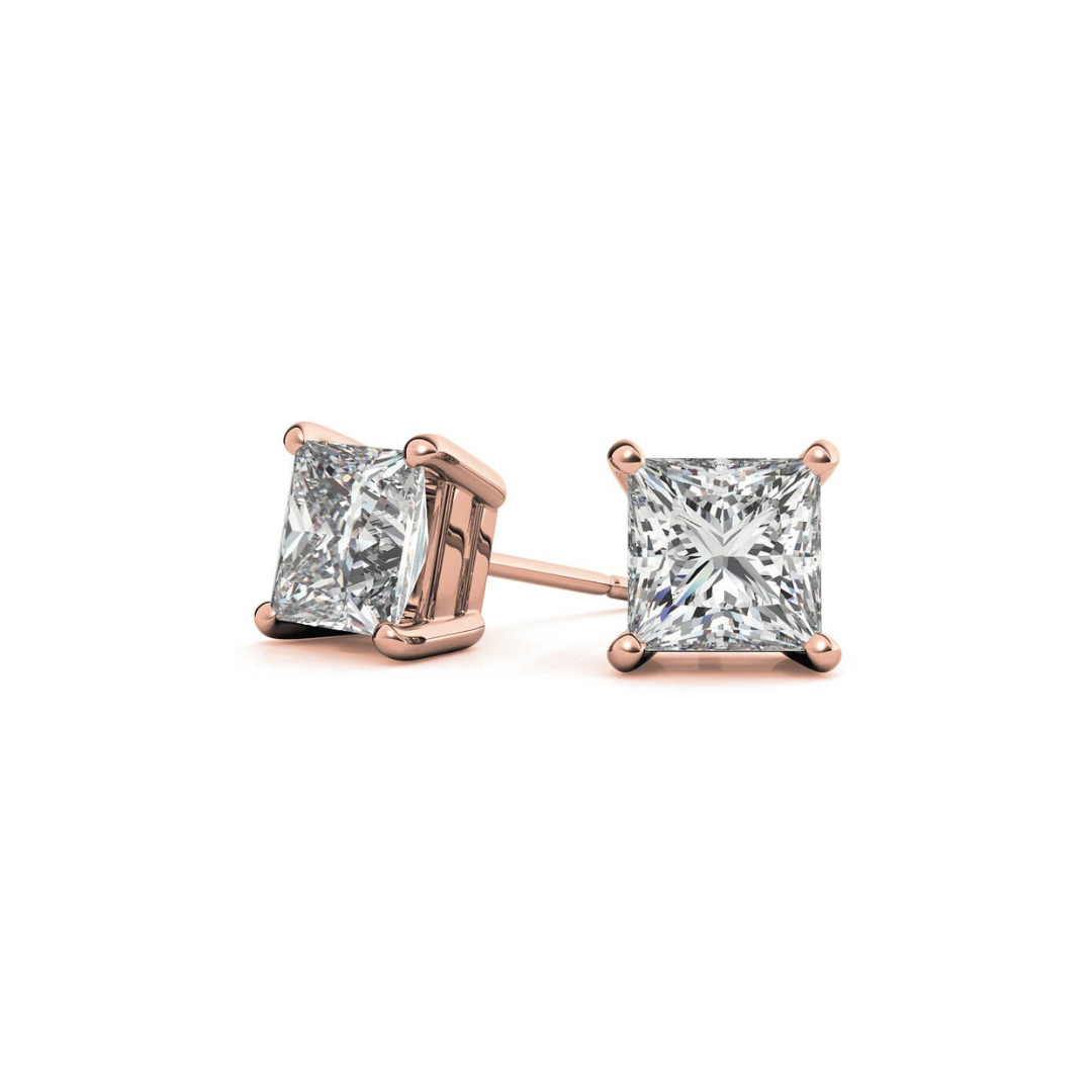 Princess Basket 5.00 CT F VS1 Lab Grown Diamond Studs in 14K & 18K Gold (IGI)
