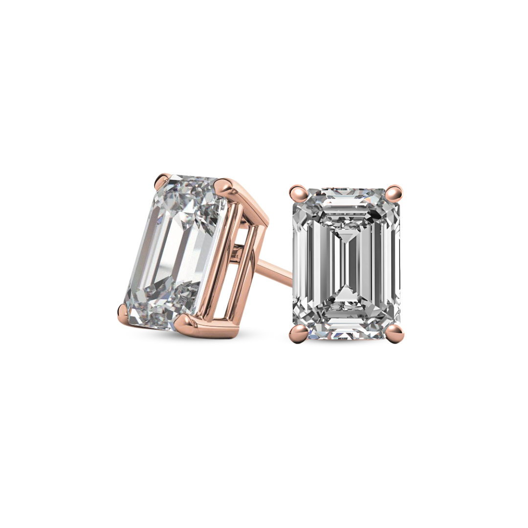 Emerald Basket 6.00 CT F VS1 Lab Grown Diamond Studs in 14K & 18K Gold (IGI)