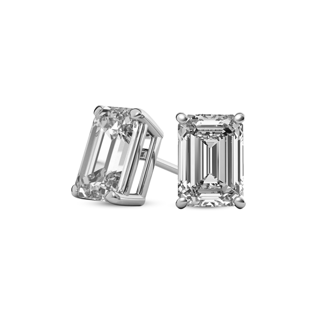 Emerald Basket 6.00 CT F VS1 Lab Grown Diamond Studs in 14K & 18K Gold (IGI)