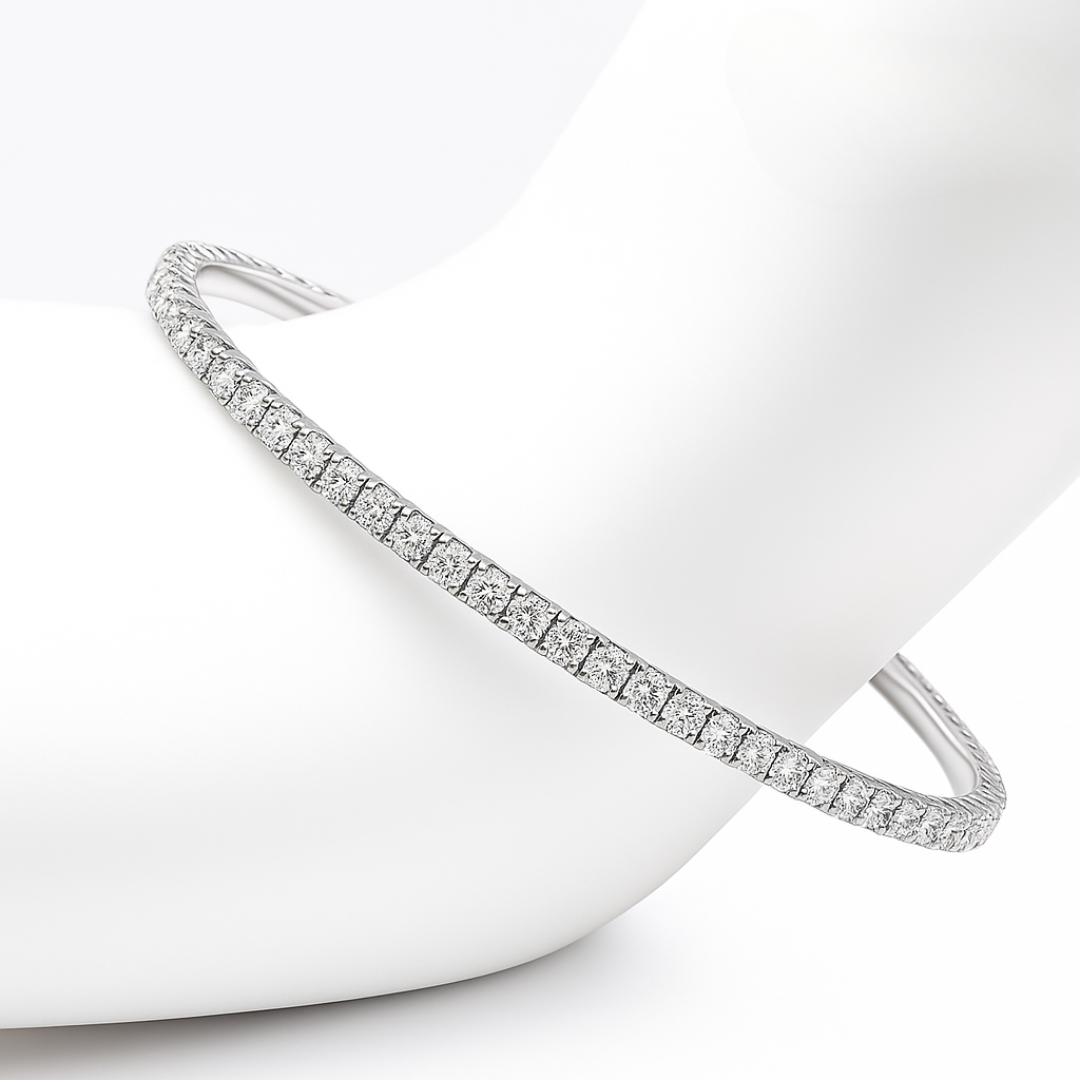 Round cut 4.05CTNatural Diamond Bangle Bracelet 14K White Gold (IGI)
