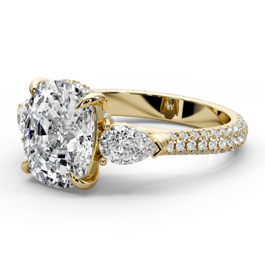 Cushion Cut 6.20 CT Lab Diamond Ring | 14K Gold | IGI Certified