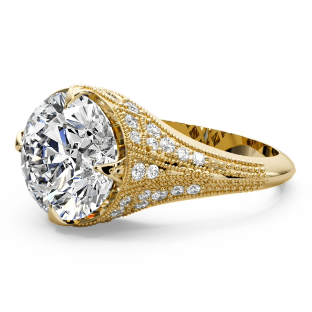 Round Cut 5.50 CT F VS2 Lab Diamond Ring in 14K Gold (IGI Certified)