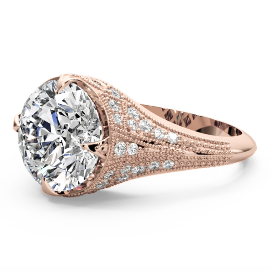 Round Cut 5.50 CT F VS2 Lab Diamond Ring in 14K Gold (IGI Certified)