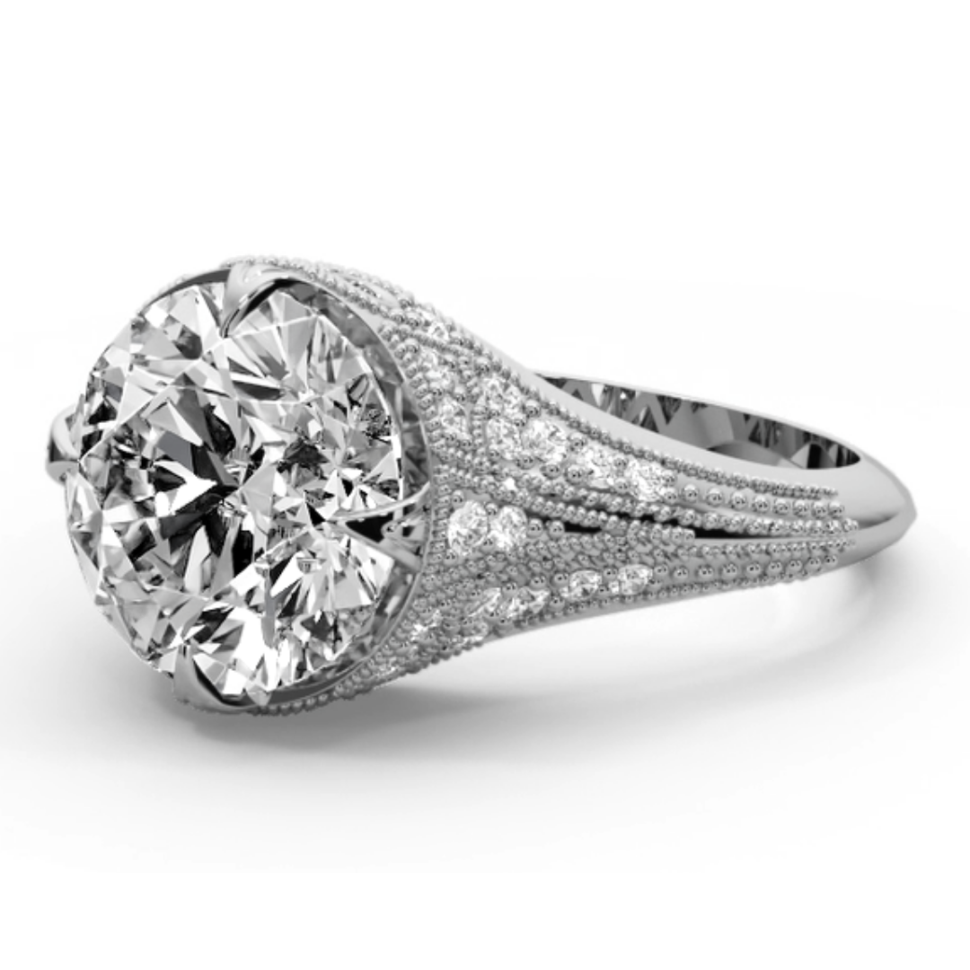 Round Cut 5.50 CT F VS2 Lab Diamond Ring in 14K Gold (IGI Certified)