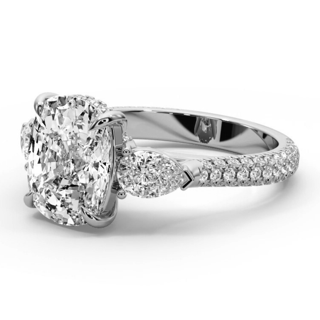 Cushion Cut 6.20 CT Lab Diamond Ring | 14K Gold | IGI Certified