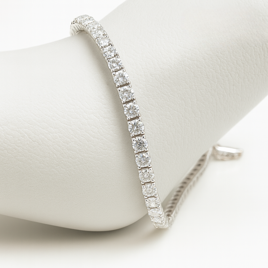 Round Cut 5.51CT Natural Diamond Tennis Bracelet 14K White Gold (IGI)