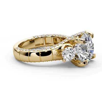 Round Cut 7.00 CT Lab Diamond Ring | F VS1 Center | 14K Gold | IGI Certified