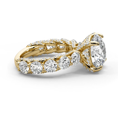 Round Cut 10 CT F VS2 Lab Diamond Ring in 14K Gold  (IGI Certified)