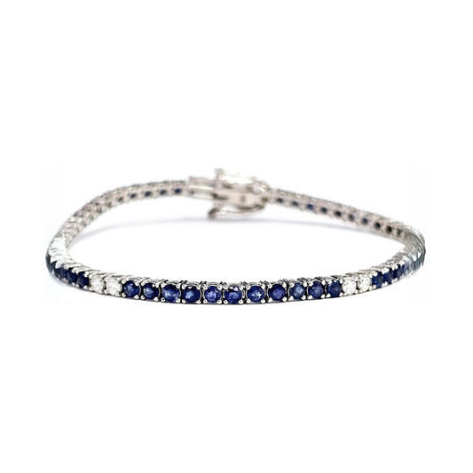 Round Cut 5.14 CT Natural Diamond & Sapphire Bracelet 14K White Gold (IGI)