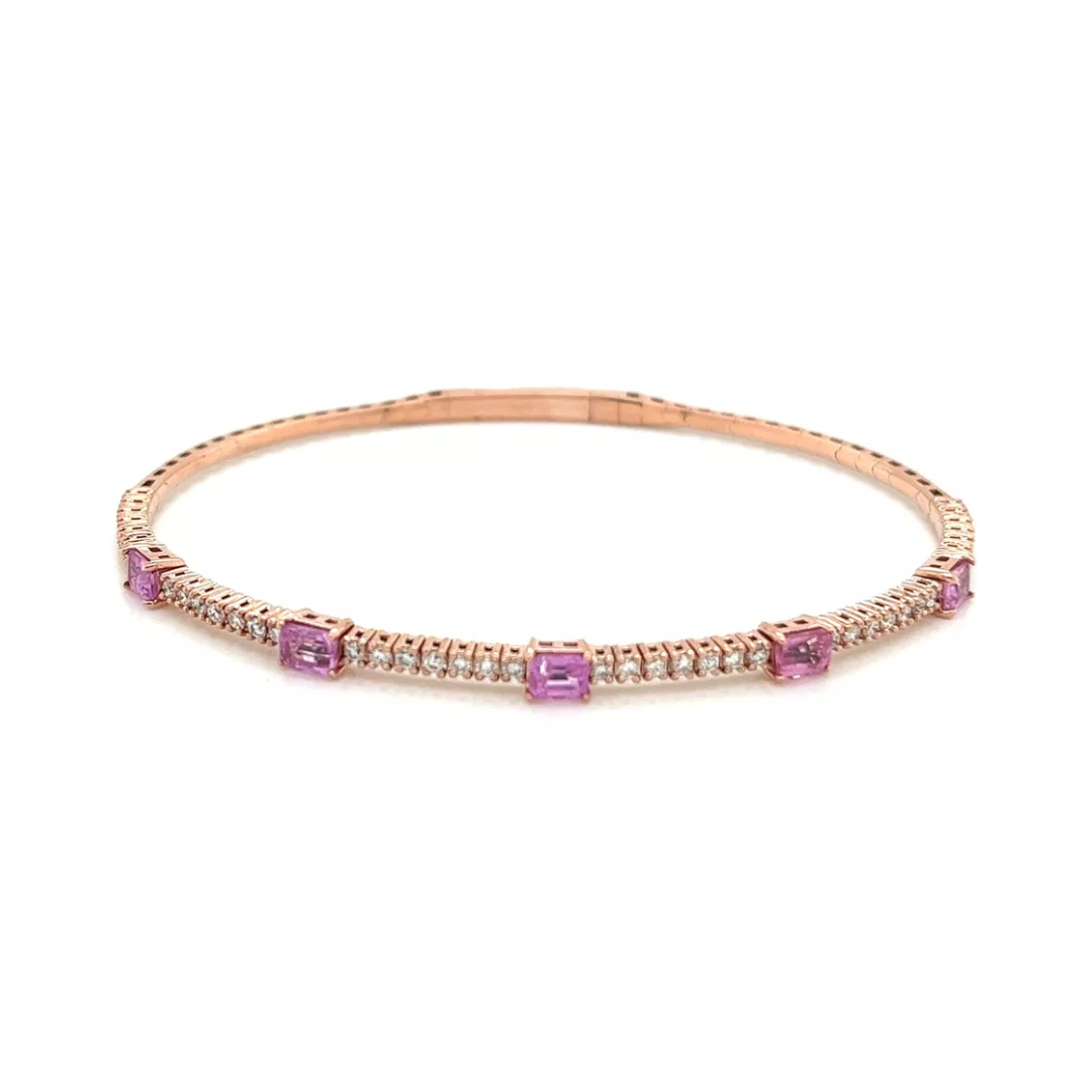 Pink Sapphire 2.68 CT E SI1 Natural Diamond Bracelet 14K Rose Gold (IGI)