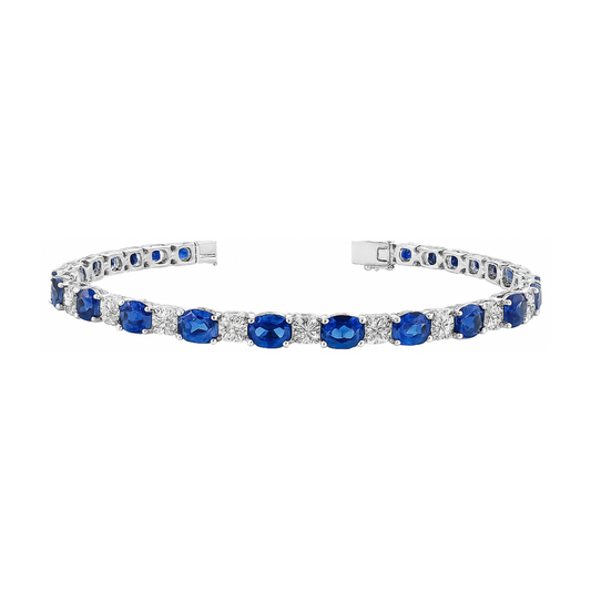 Round Cut 10.15 CT Natural Diamond & Sapphire Bracelet 14K White Gold (IGI)