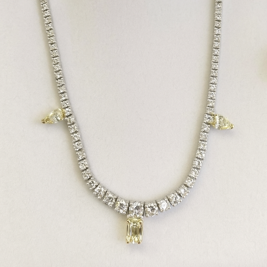 Pear 5.15 CT Emerald Cut Natural Diamond Necklace 14k White Gold (IGI)