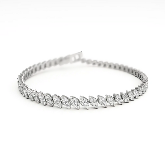 Round & Marquise cut 4.05 CT Natural Diamond Bracelet 14K White Gold (IGI)