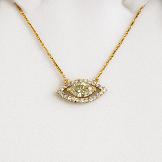 Marquise & Round Cut 1.40 CT Natural Diamond Pendant 14k Yellow Gold (IGI)