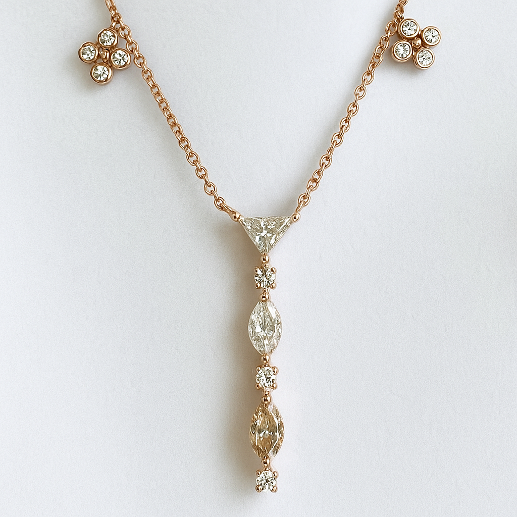 Marquise Cut 2.1 CT Natural Diamond Necklace 14k Rose Gold (IGI)