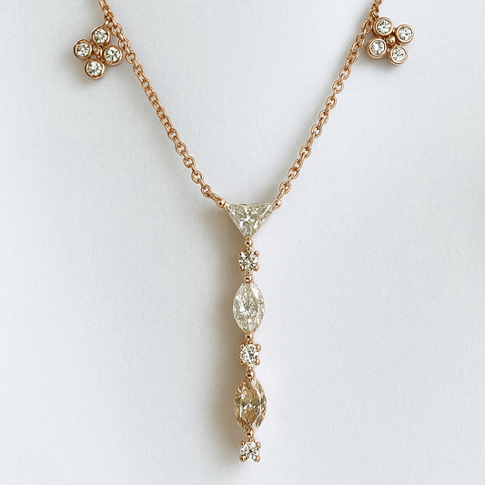 Marquise Cut 2.1 CT Natural Diamond Necklace 14k Rose Gold (IGI)