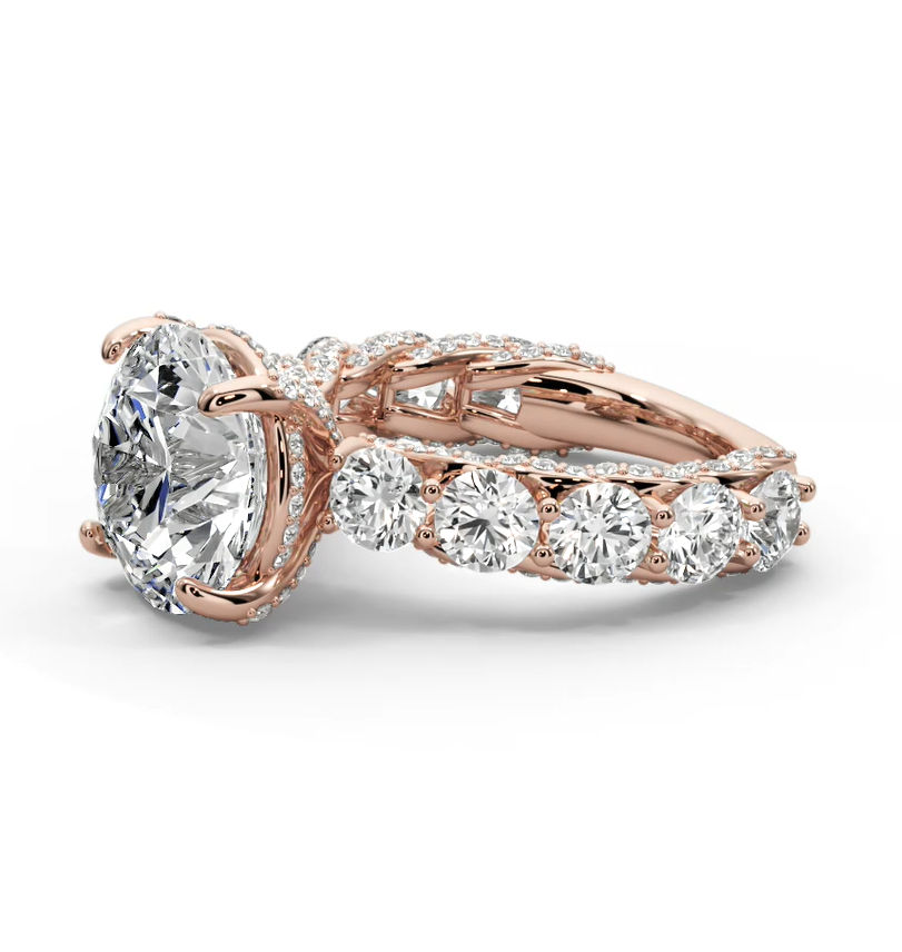 Round Cut 10 CT F VS2 Lab Diamond Ring in 14K Gold  (IGI Certified)