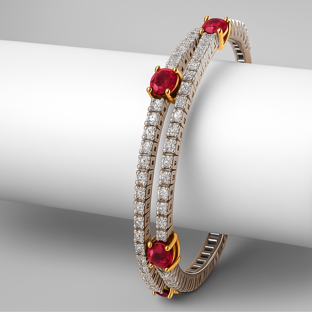 Ruby 3.68 CT F SI1 Natural Diamond Tennis Bracelet 14K White Gold (IGI)