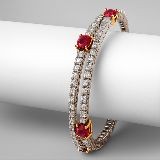 Ruby 3.68 CT F SI1 Natural Diamond Tennis Bracelet 14K White Gold (IGI)