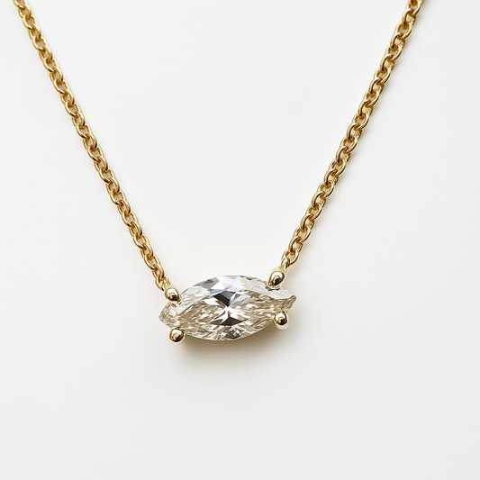 Marquise Cut 0.85 CT Natural Diamond Pendent 14k Yellow Gold (IGI)