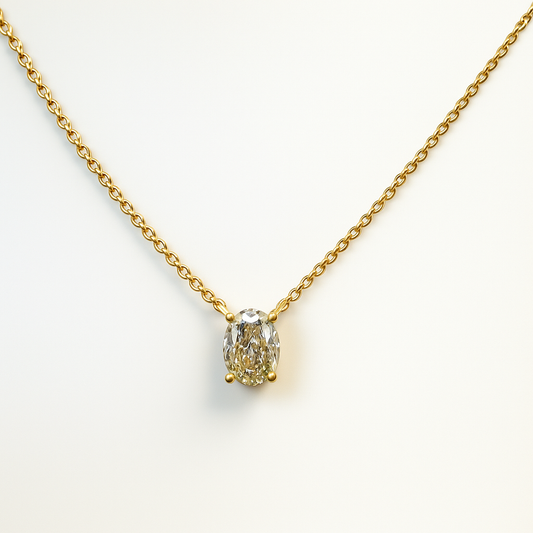Oval Cut 0.85 CT Natural Diamond Pendent 14k Yellow Gold (IGI)