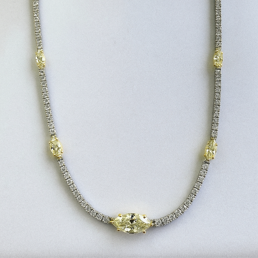 Round Marquise Cut 9.10 CT Natural Diamond Necklace 14k White Gold (IGI)