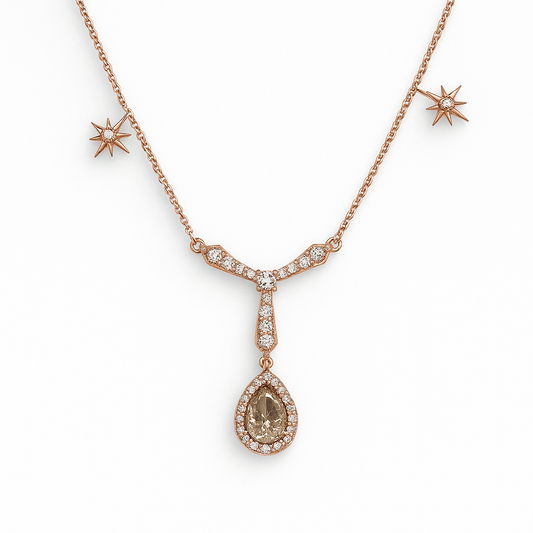 Round and Pear Cut 1.27 CT Natural Diamond Necklace 14k Rose Gold (IGI)