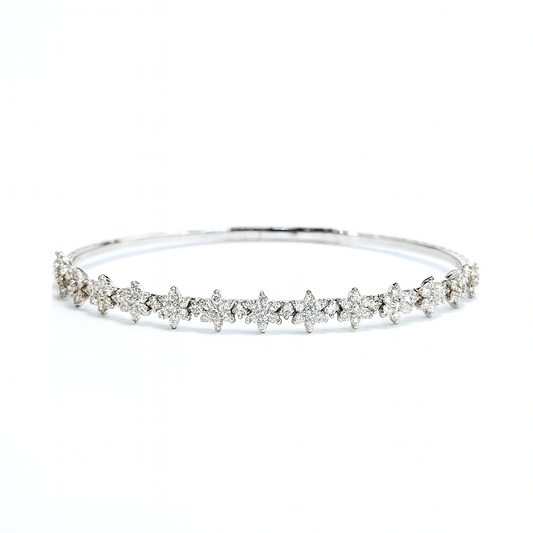 Round Cut 2.90 CT F VS1 Natural Diamond Bangle Bracelet 14K White Gold (IGI)