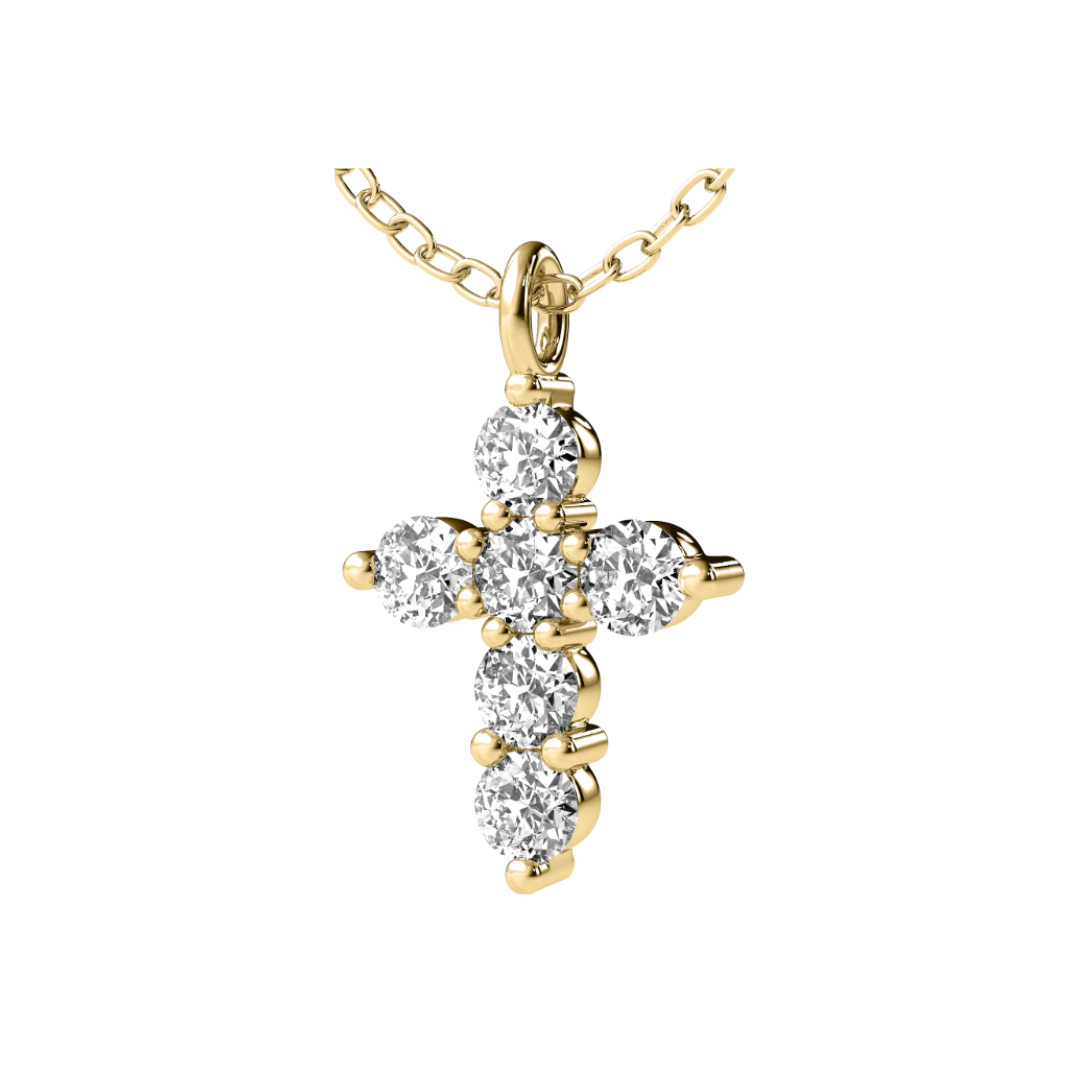 Round Cut 1.80CT I VS2 Natural Diamonds Cross Pendant 14K Gold (IGI)