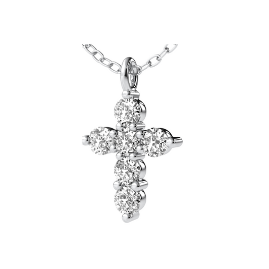 Round Cut 1.80CT I VS2 Natural Diamonds Cross Pendant 14K Gold (IGI)