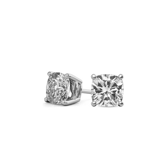Cushion Basket 2.00 CT F VS1 Lab Grown Diamond Studs in 14K & 18K Gold (IGI)